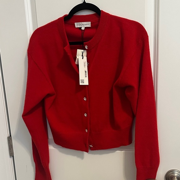 White + Warren Sweaters - White + Warren Red Cashmere cardigan rhinestone buttons
